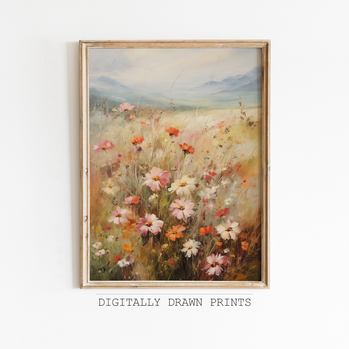 Wildflower Field Vintage Oil Painting, Floral Art Print