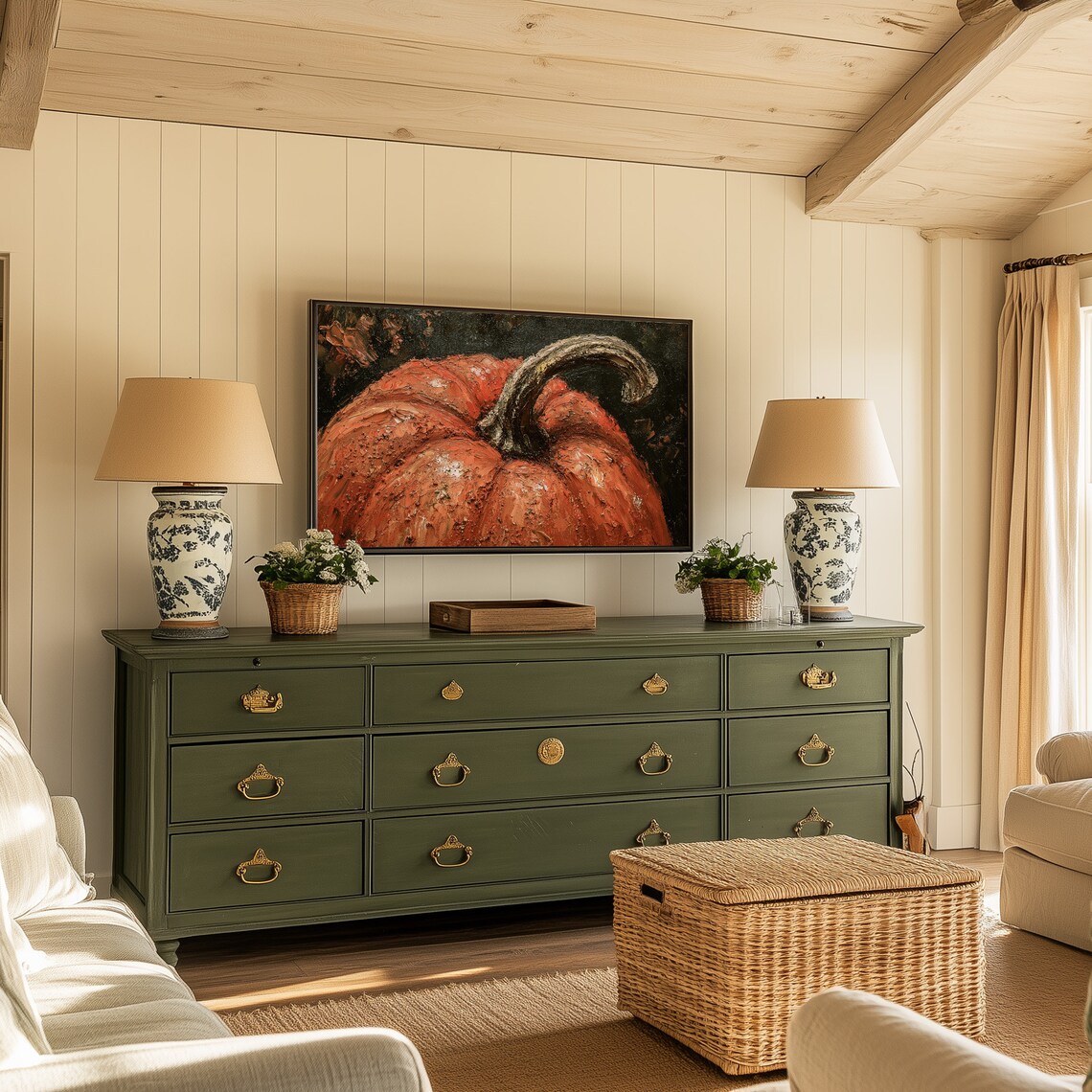 Textured Orange Pumpkin Rustic Harvest Fall Still Life Oil Poster - Image 4