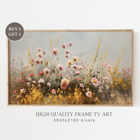 Fall Wildflower Meadow Pink Yellow Blooms Vintage Field Poster