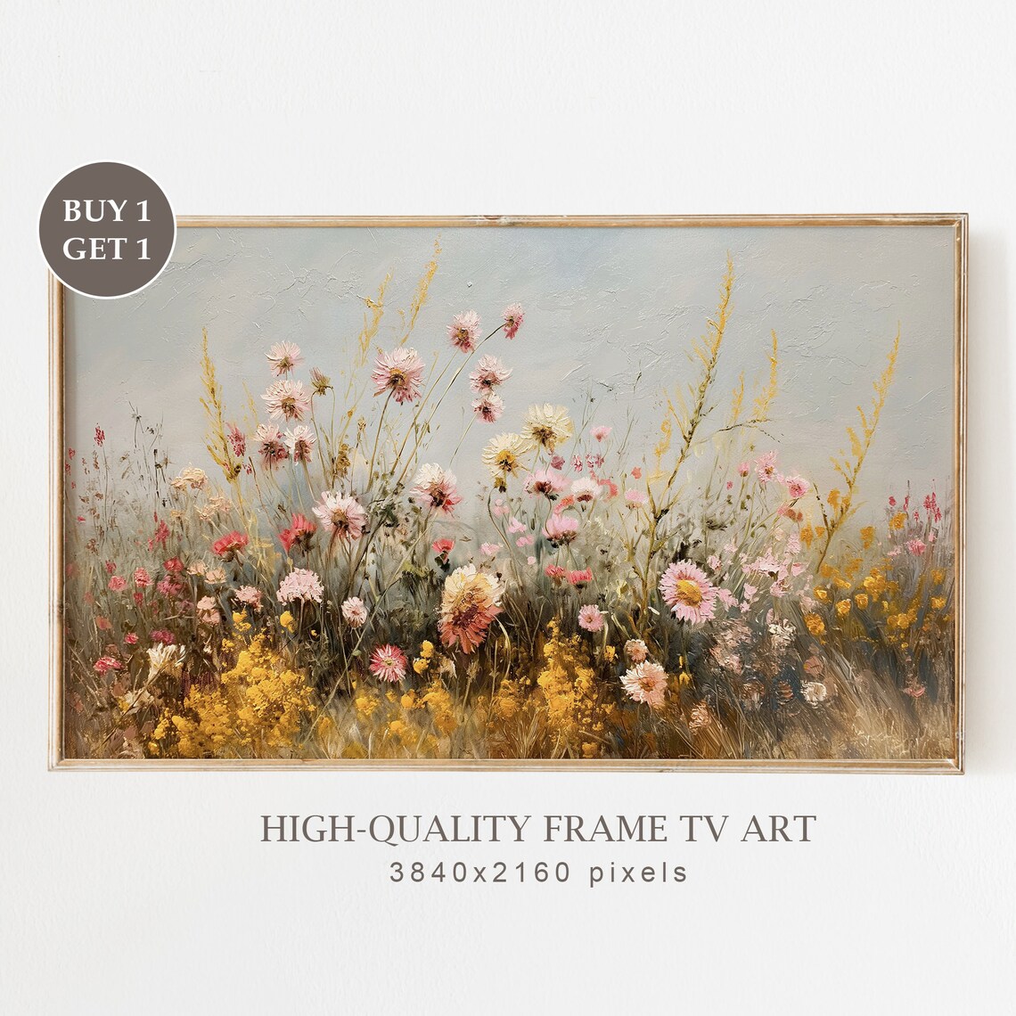 Fall Wildflower Meadow Pink Yellow Blooms Vintage Field Poster