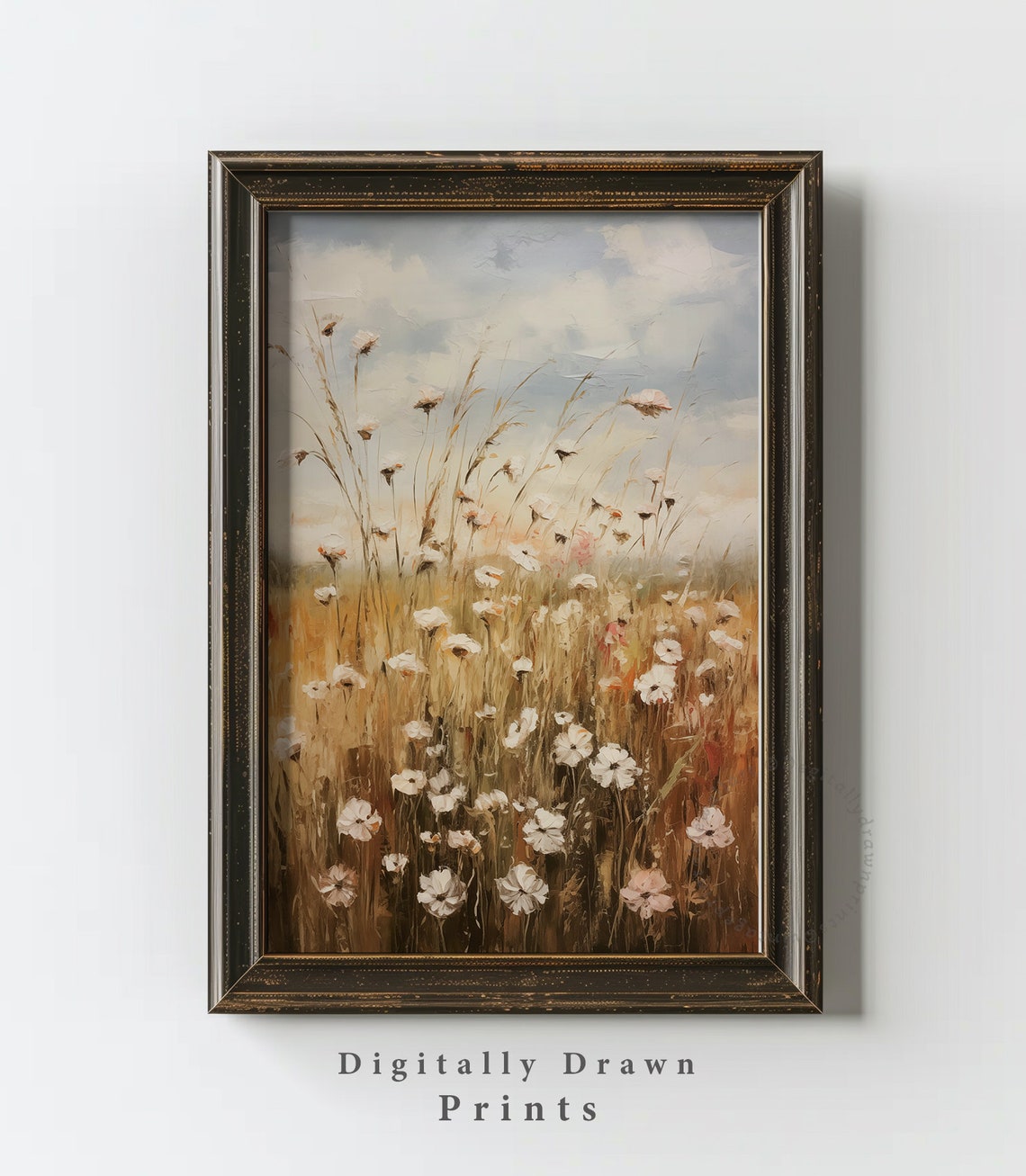 White Wildflowers Golden Wheat Field Vintage Botanical Poster - Image 2