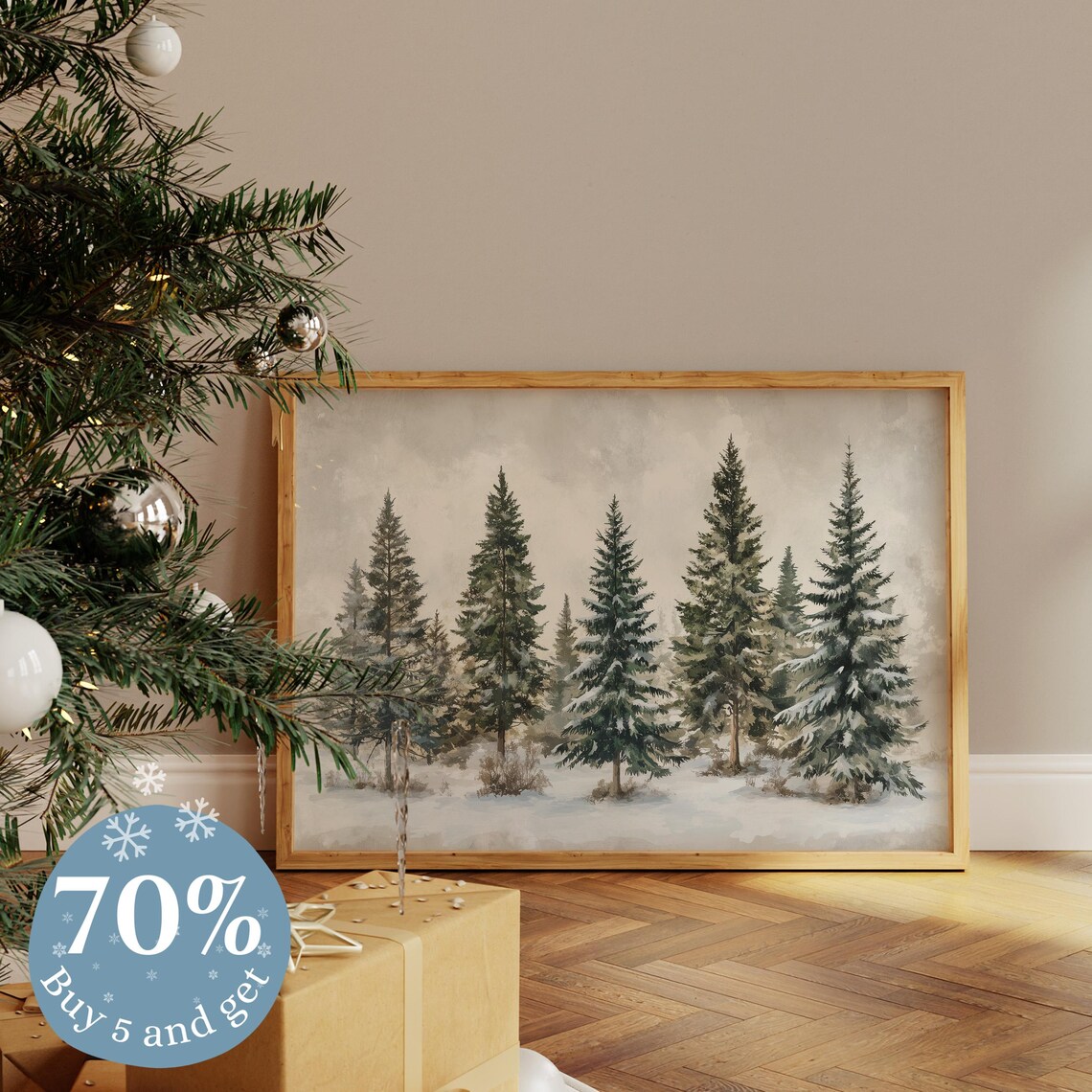 Winter Christmas Trees Landscape Art Print - Image 4