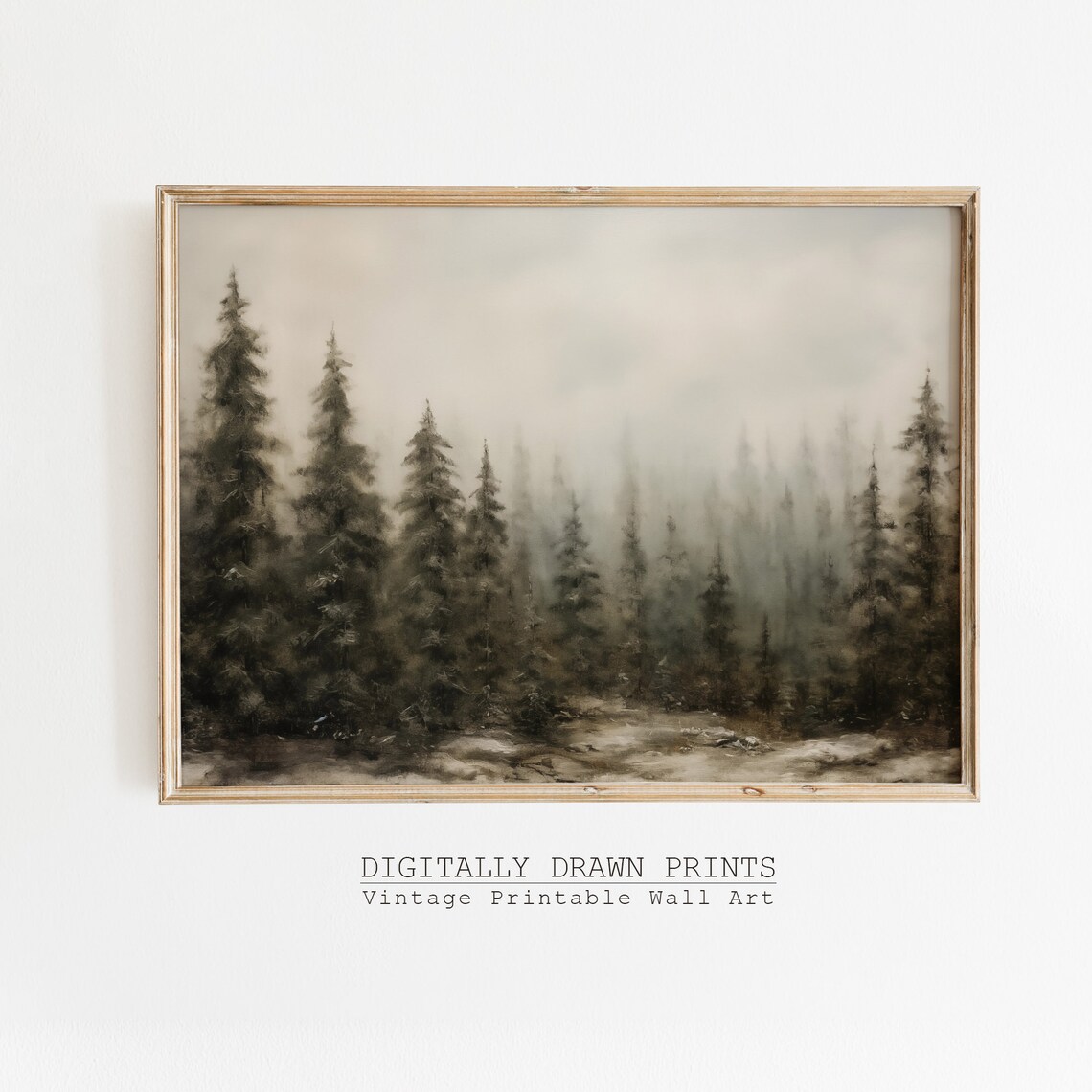 Vintage Winter Pine Forest Christmas Art Print