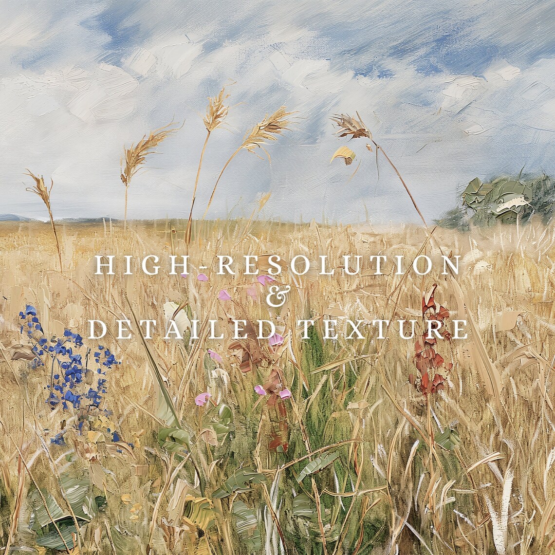 Wheat Field Oil Painting, Rustic Country Landscape - Image 2