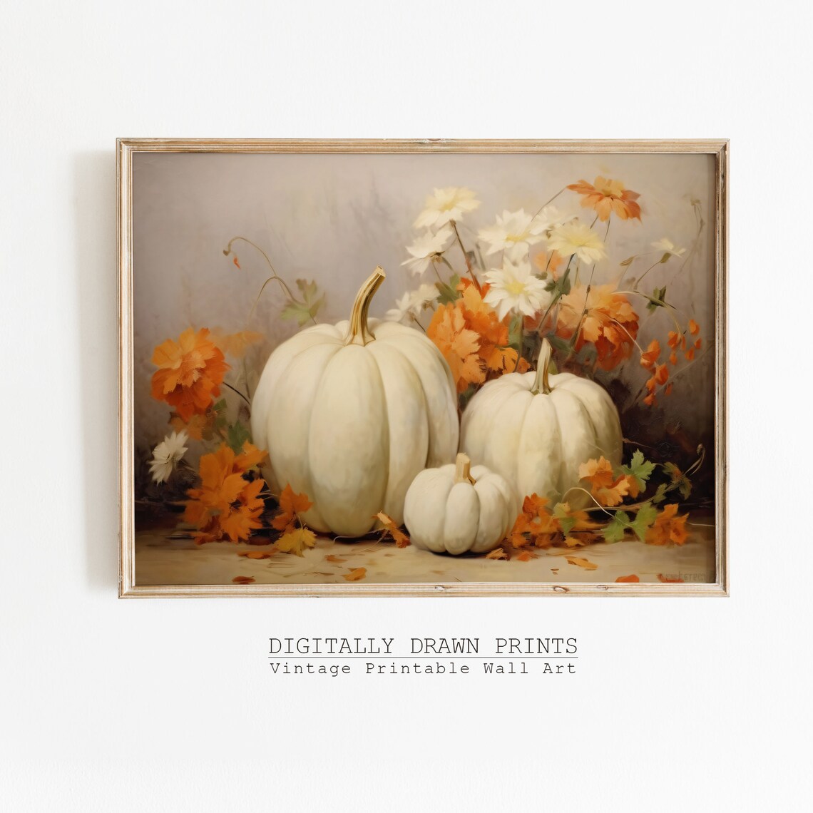 Fall Still Life Painting, Rustic Vintage Autumn Art