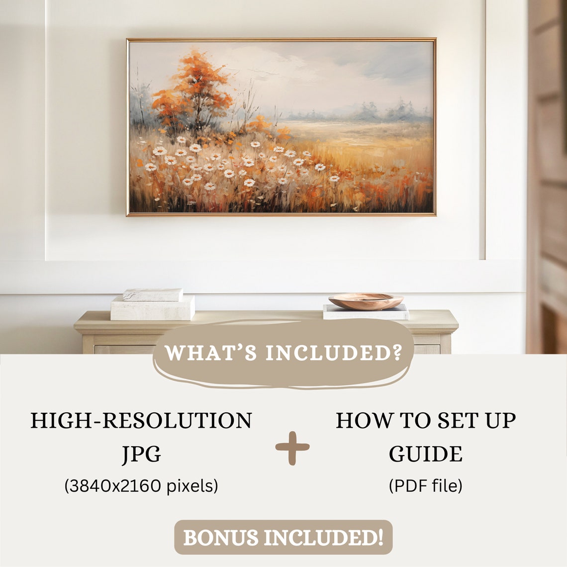 Autumn Wildflower Field White Daisies Orange Tree Fall Poster - Image 3