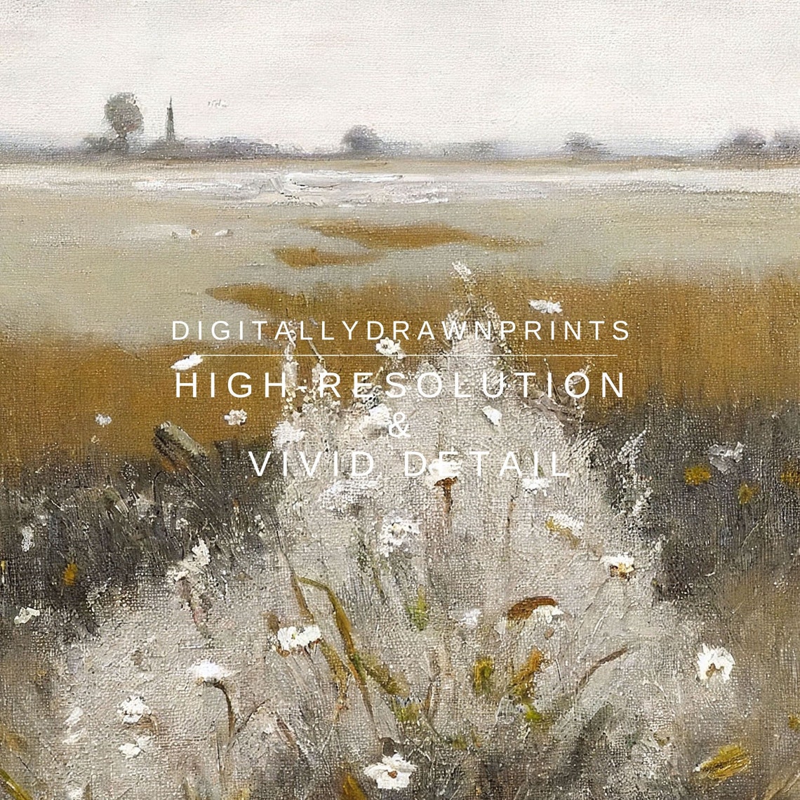 Wildflower Field Landscape Oil Painting Vintage Farm House Country Field Landscape Oil Painting Art - Image 2