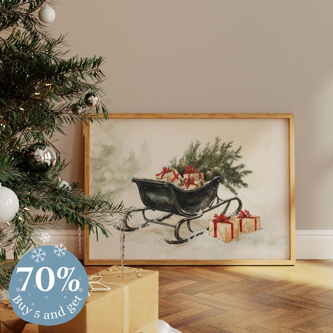 Vintage Santa Sleigh Christmas Tree Poster - Image 5