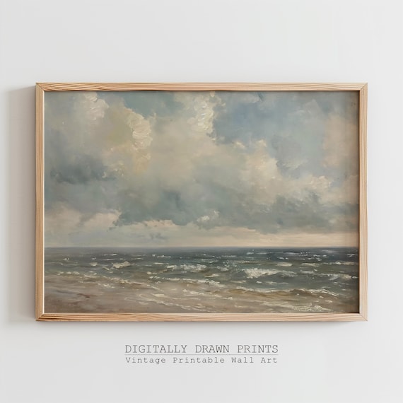 Moody Stormy Seascape Rolling Clouds Dark Waves Vintage Ocean Art Poster