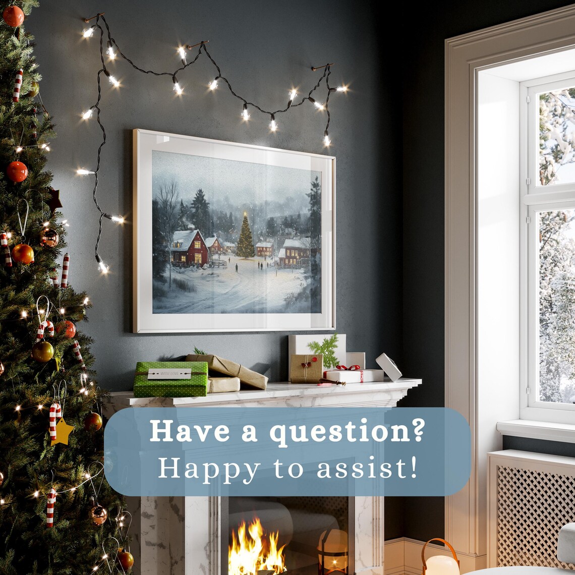 Snowy Christmas Village Lit Tree Red Houses Falling Snow Poster - Image 2