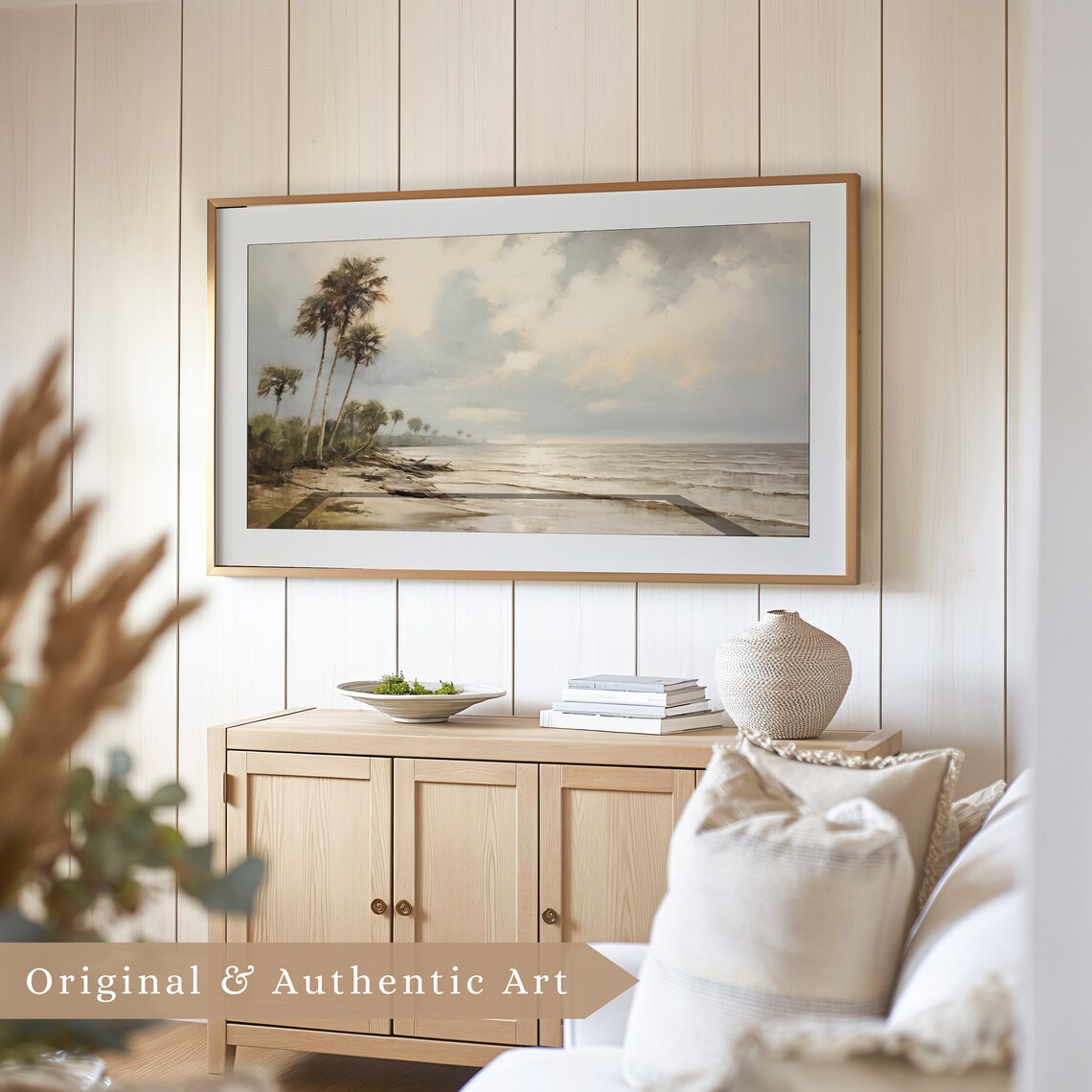 Moody Palm Tree Beach Overcast Vintage Coastal Seascape Gray Sky Poster - Image 4