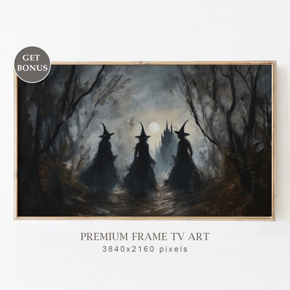 Witch Halloween Art Print, Gothic Dark Forest Decor