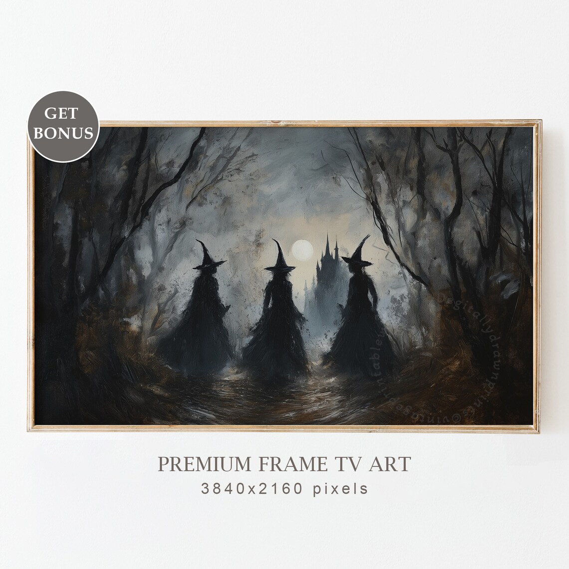 Witch Halloween Art Print, Gothic Dark Forest Decor
