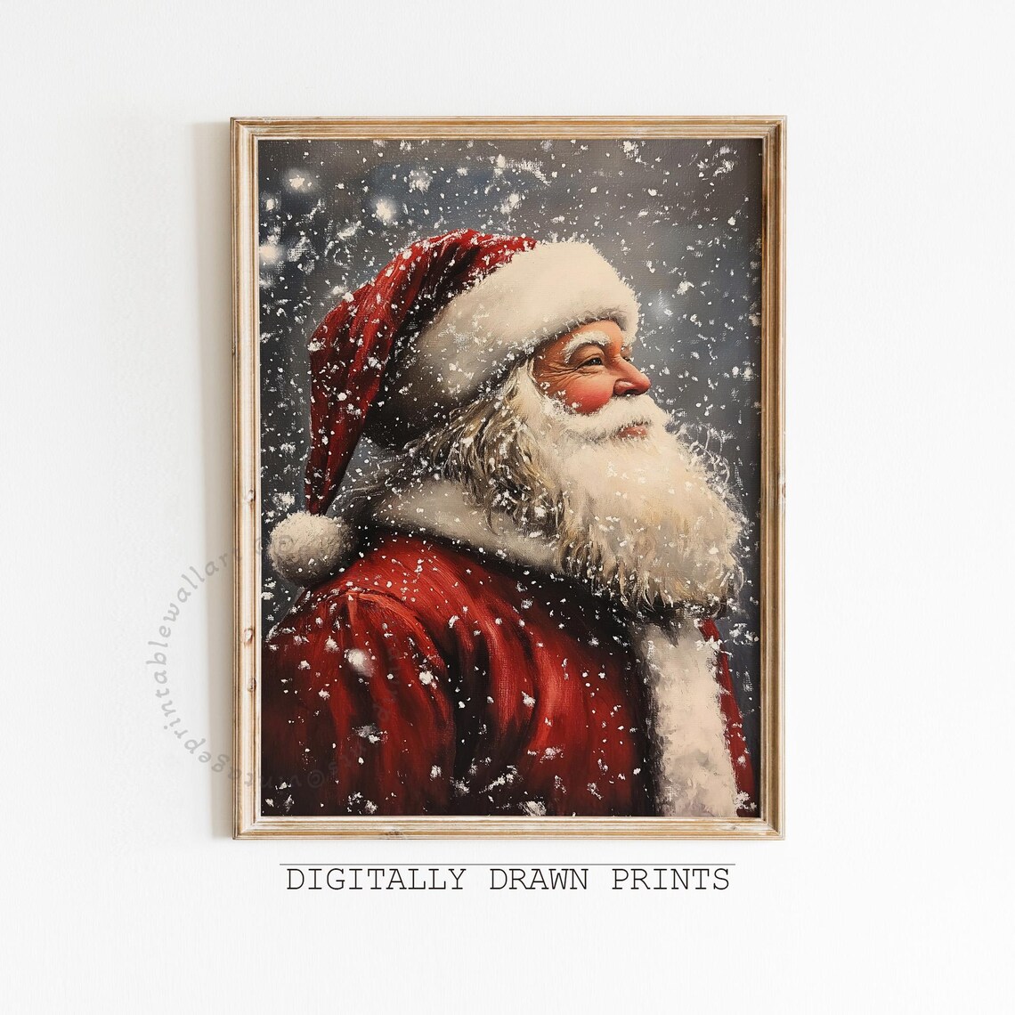 Vintage Santa Portrait Art Print, Rustic Christmas Decor
