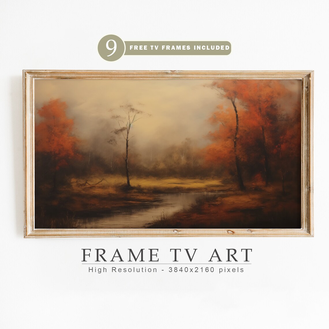 Autumn TV Frame Art, Moody Fall Halloween Decor