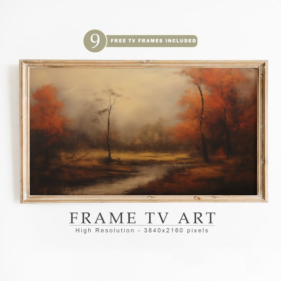 Autumn TV Frame Art, Moody Fall Halloween Decor