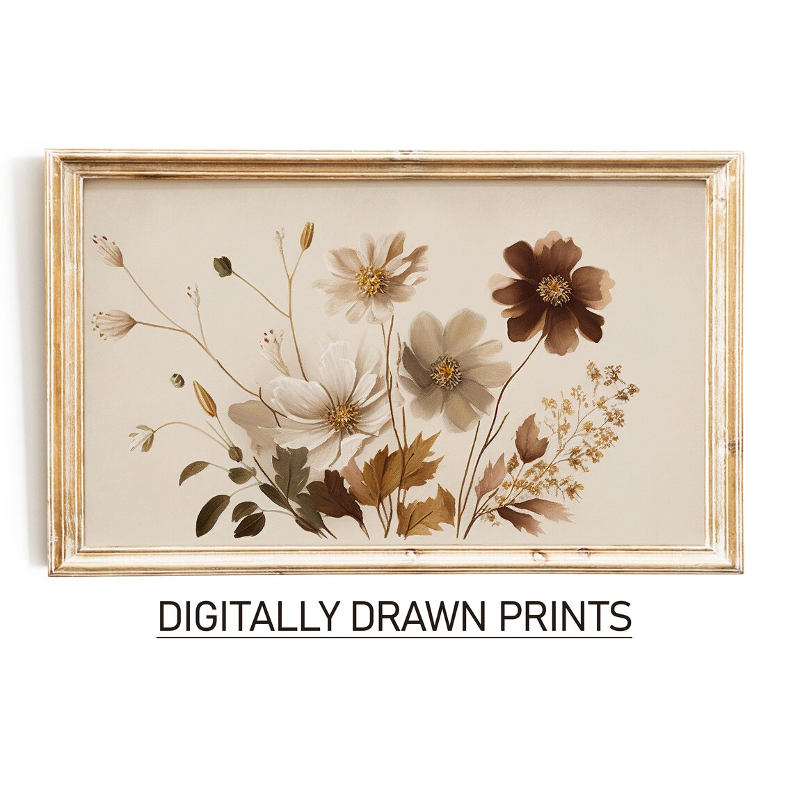 Fall Wild Flowers Art Print, Vintage Meadow Painting