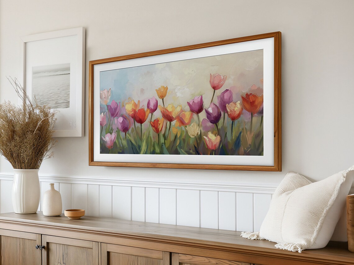 Colorful Tulip Field Spring Garden Impressionist Floral Frame TV Art Print - Image 2