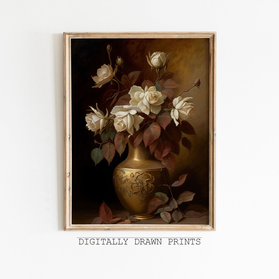 Dark Floral Painting Art, Vintage Moody Roses Print