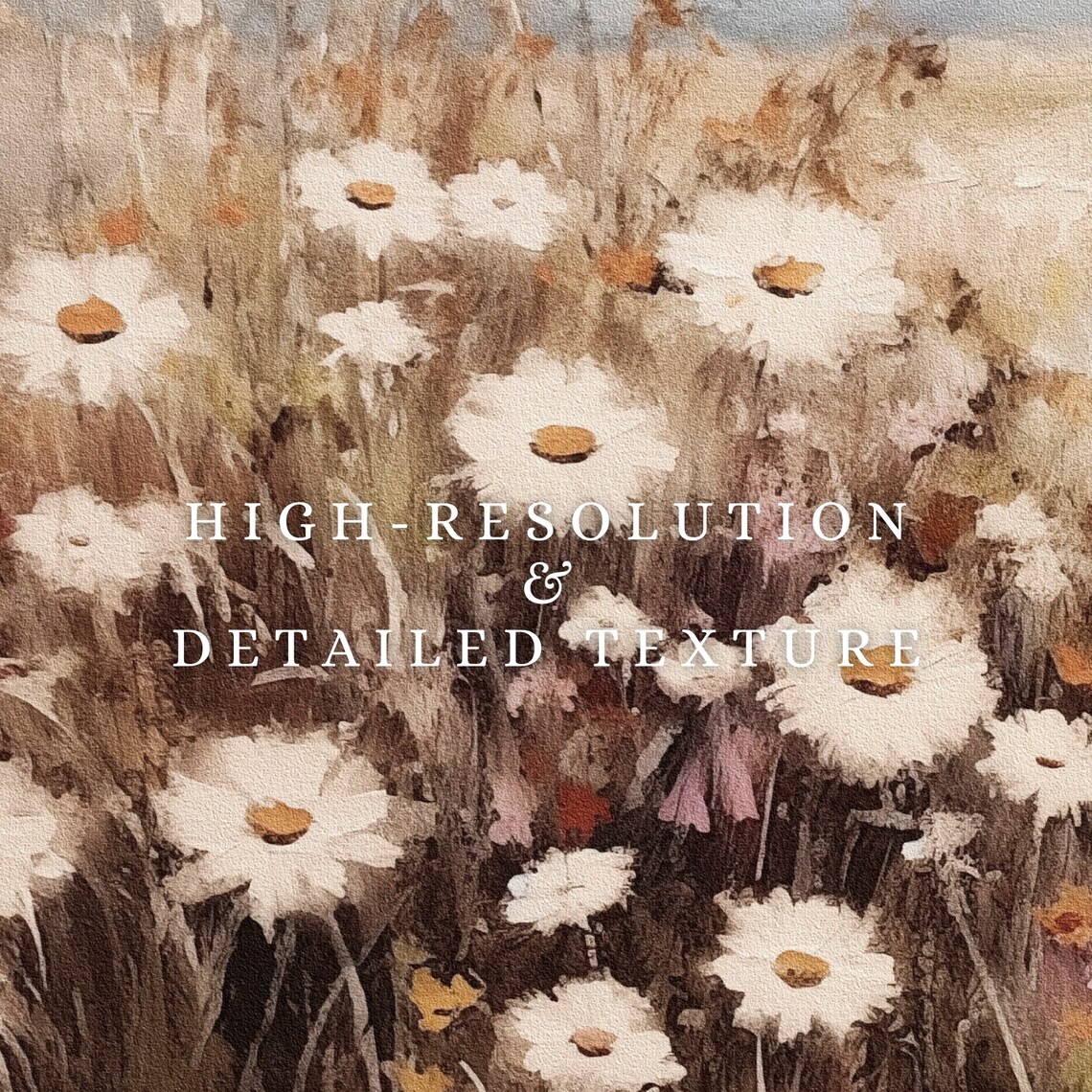 Spring Wildflower Meadow Daisies Warm Tone Pastoral Landscape Print - Image 2