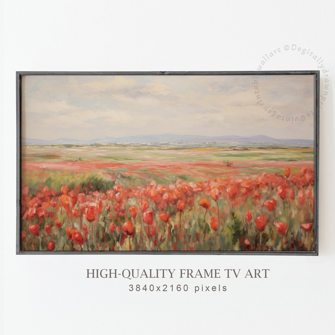 Moody Spring Frame Tv Art Tulips Oil Painting For Tv Wildflowers Field Painting Moody Farmhouse Decor Instant Frame Tv - Image 5