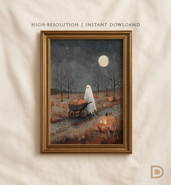 Vintage Halloween Fall Landscape Art Print
