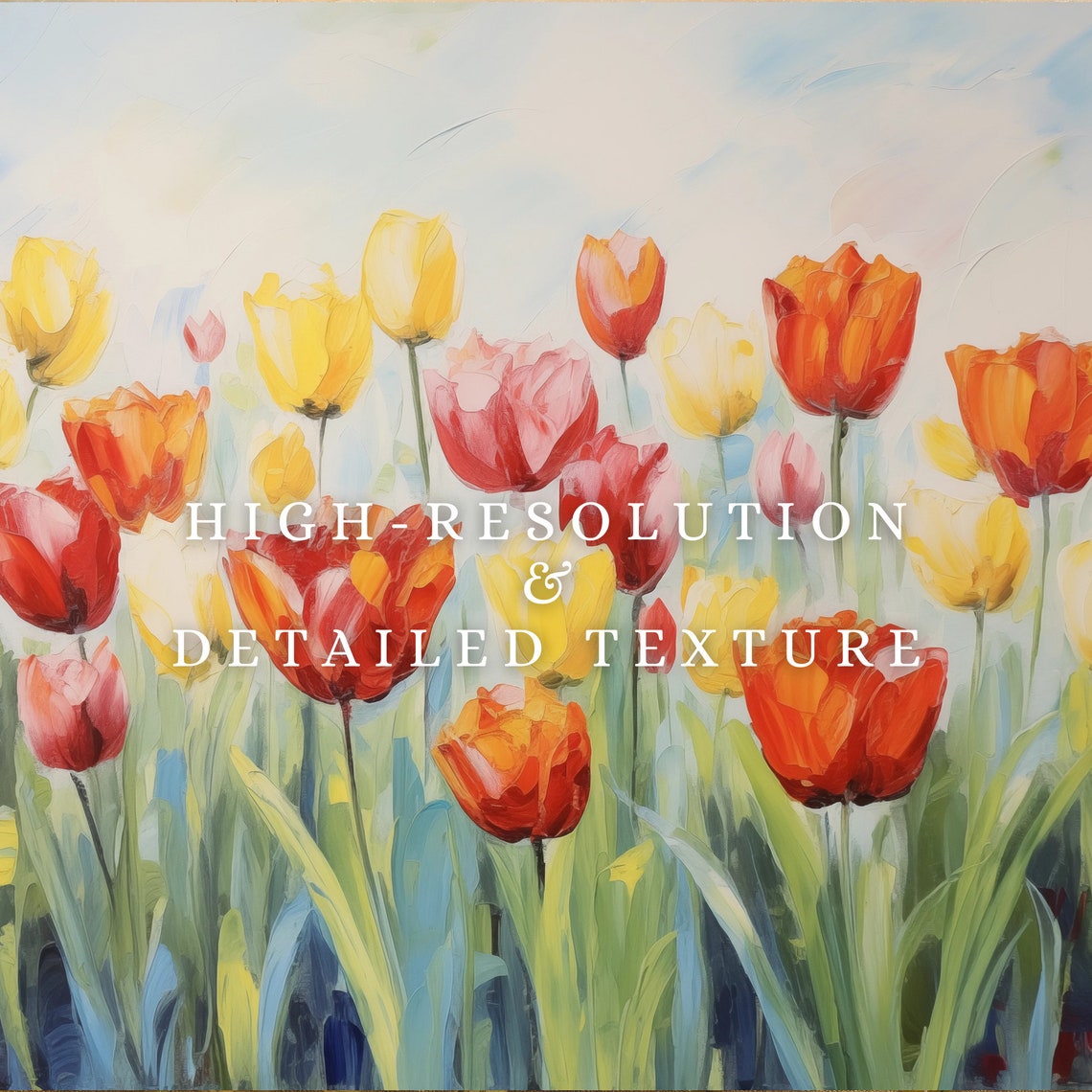 Red Yellow Orange Tulips Under Blue Sky Spring Field Art Print - Image 3