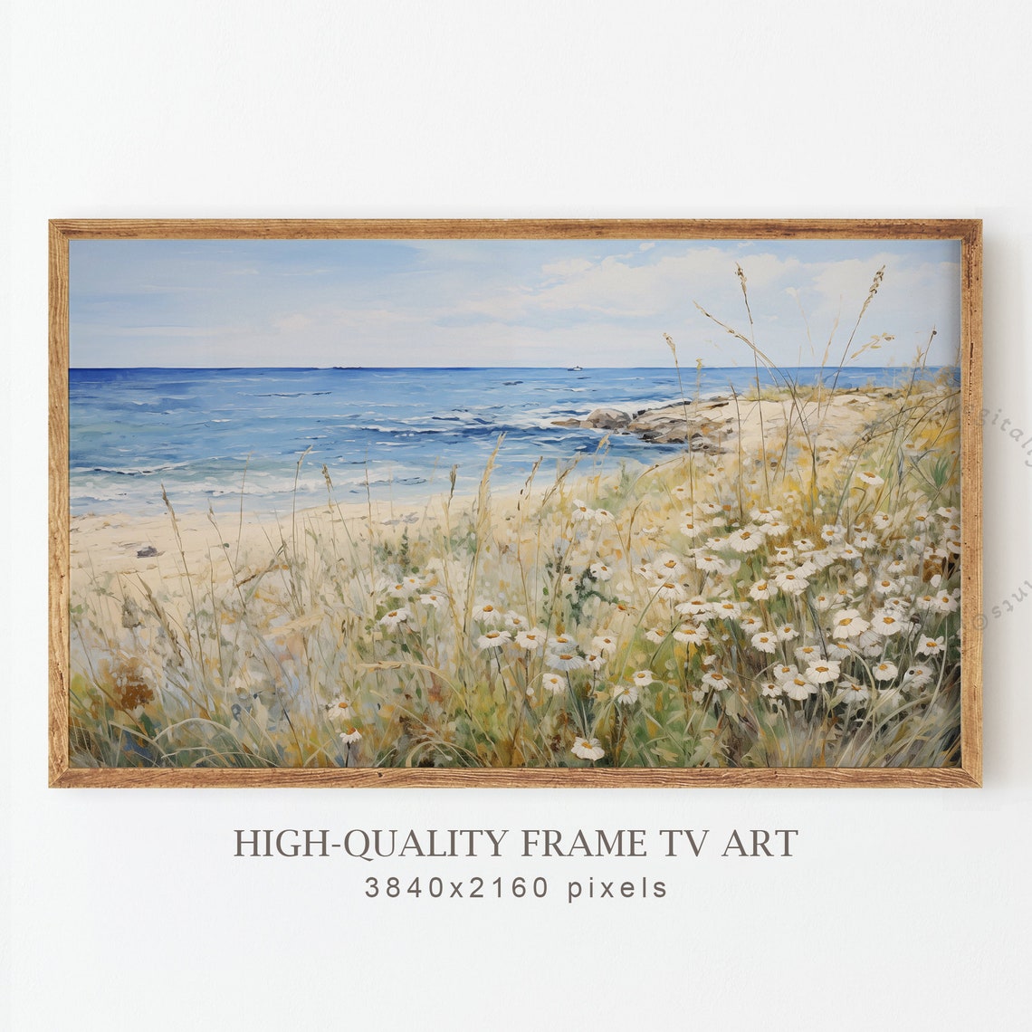 White Daisies Beach Field Sandy Shore Ocean Summer Coastal Poster - Image 4