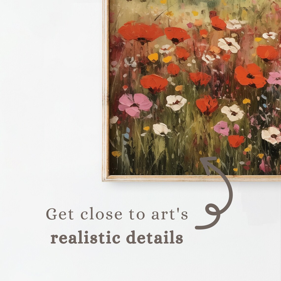 Wildflower Meadow Red Poppies Blue Sky Spring Field Oil Print - Image 3