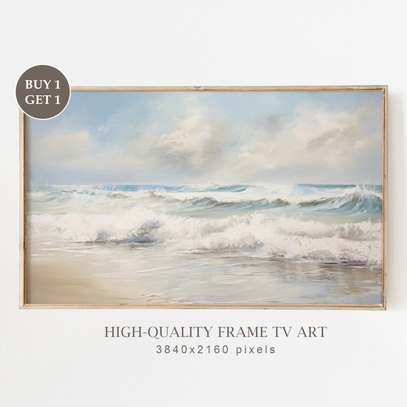 Pastel Ocean Waves Beach Seascape Textured Oil Painting Coastal Wall Poster