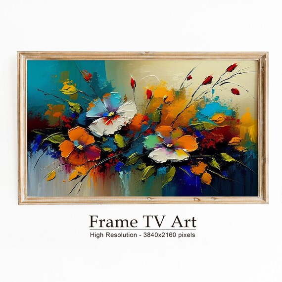 Colorful Abstract Bouquet Palette Knife Flowers Teal Art Print