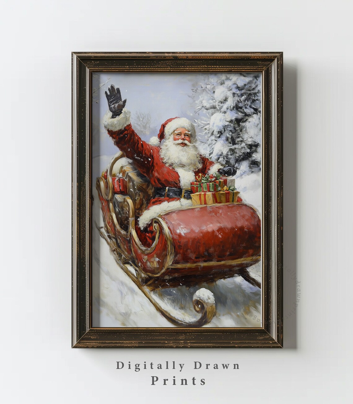Christmas Wall Art Vintage Snowy Santa Oil Painting Seasonal Christmas Decor Christmas Art Print - Image 4