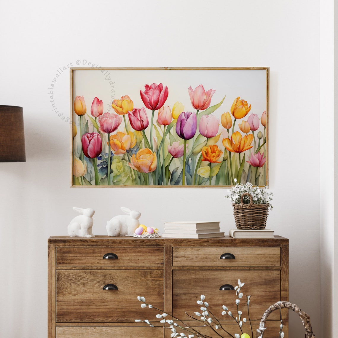 Frame Tv Art Spring Wildflower Field Oil Painting Country Floral Art Colorful Tulips Watercolor Tv Art - Image 3