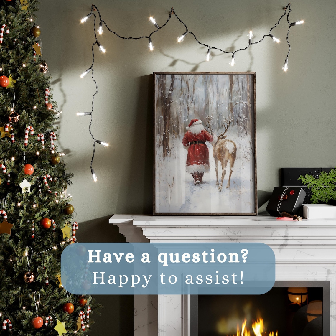 Santa Claus And Reindeer Christmas Art Print - Image 3