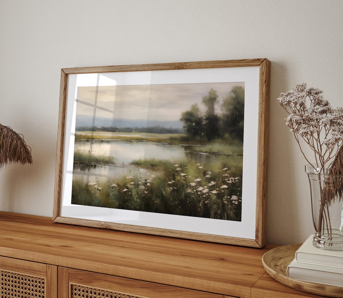 Moody Spring Wildflower Field Landscape Art Print - Image 4