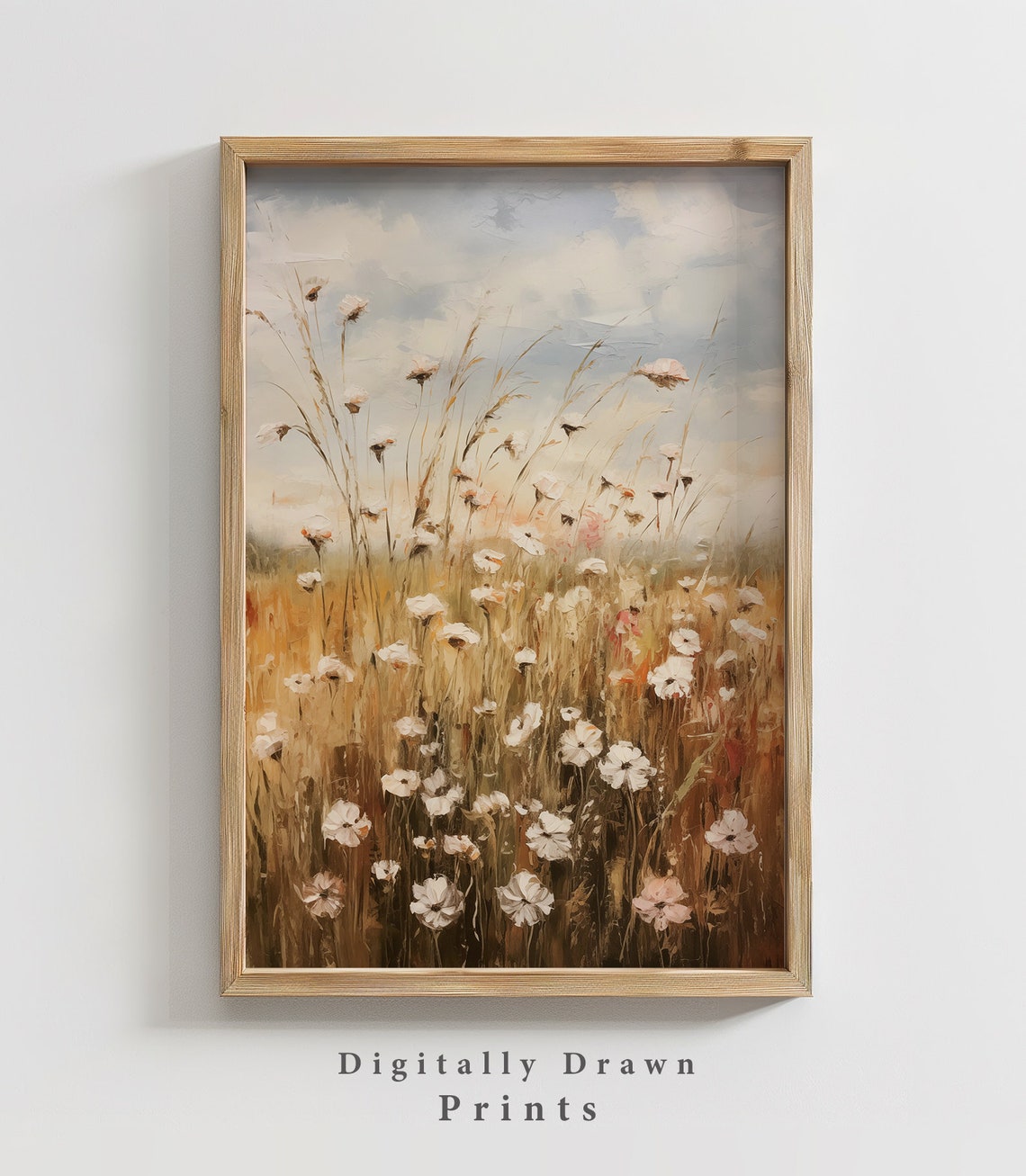 White Wildflowers Golden Wheat Field Vintage Botanical Poster - Image 3