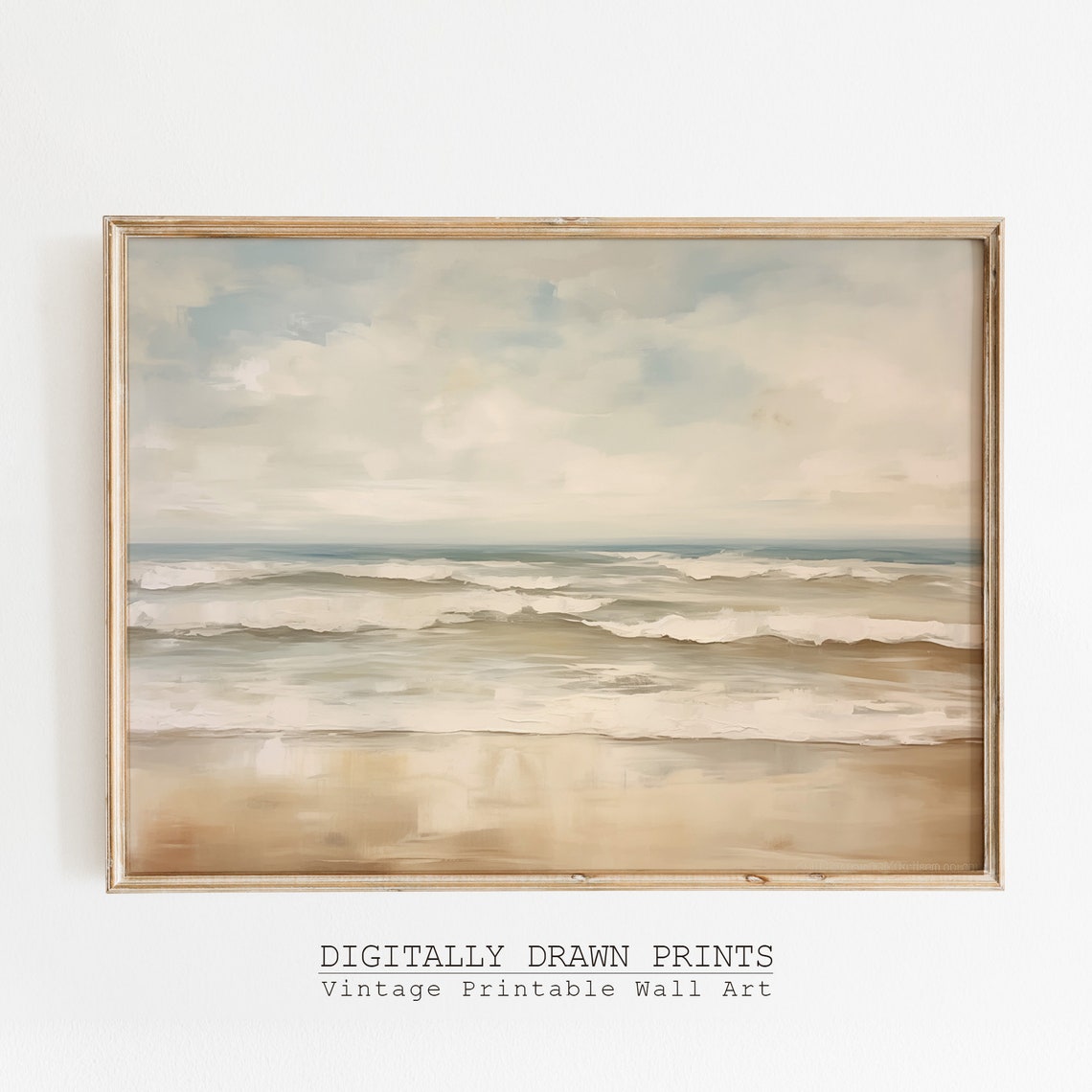 Neutral Beach Seascape Soft Waves Pale Sand Cloudy Sky Wall Art - Image 5