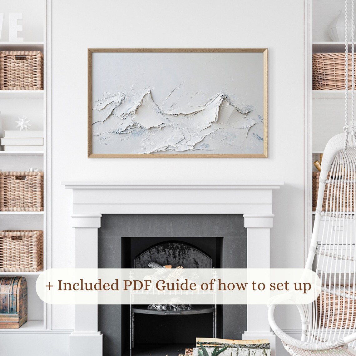 Minimalist White Abstract Mountains 3D Textured Frame TV Art Print Decor - Image 3