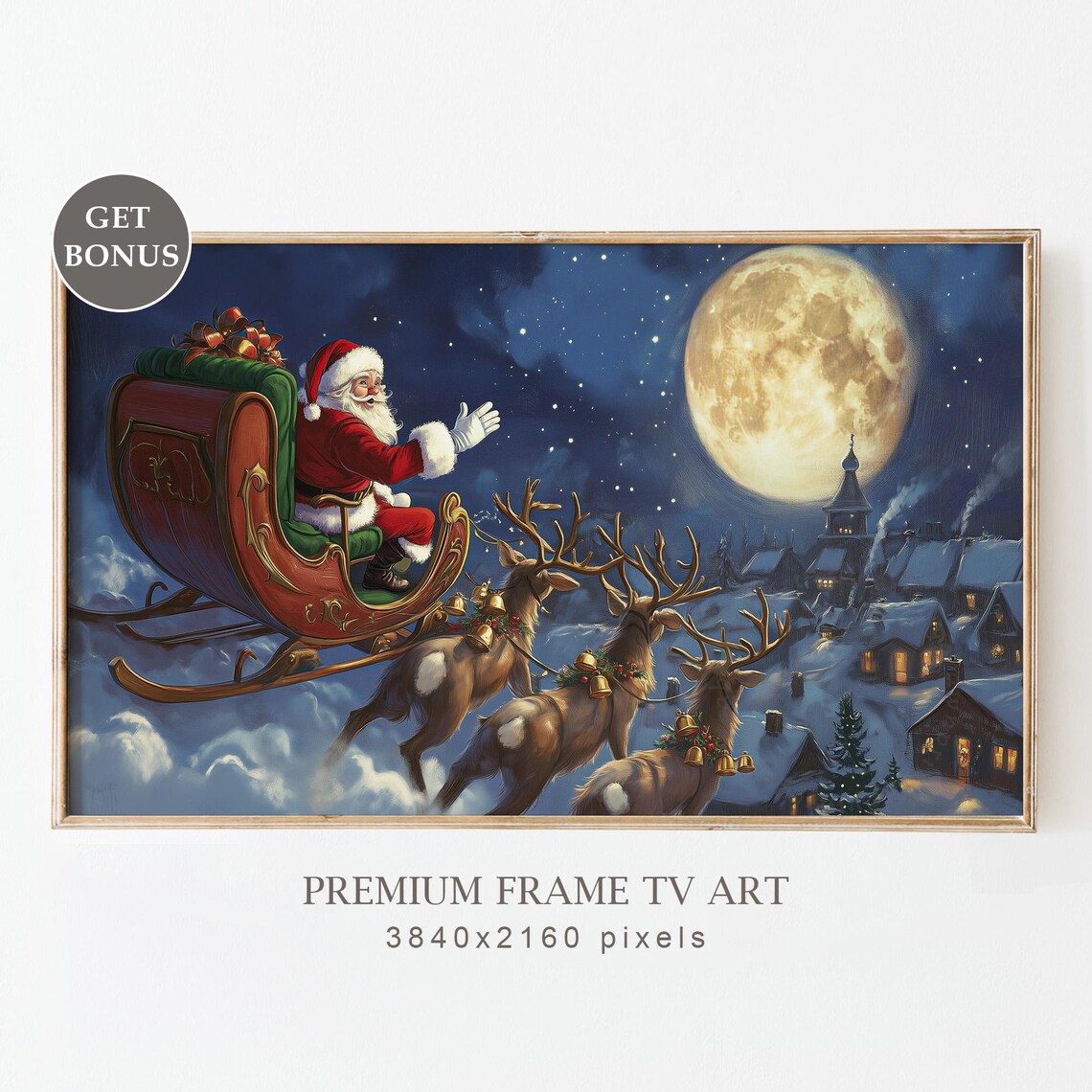 Santa's Christmas Sleigh Ride Art Print, Holiday Decor