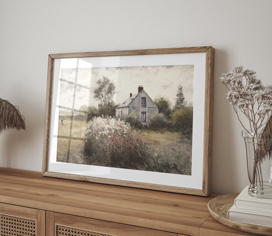 Cottage Oil Painting Rose Garden Vintage Art Print - Image 3