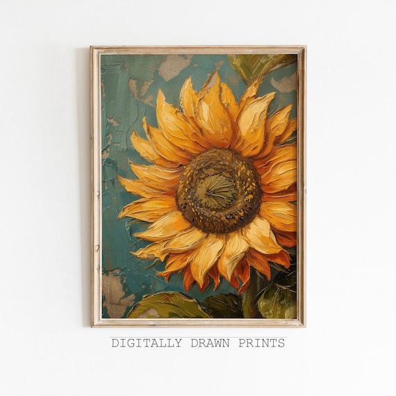 Vintage Sunflower Print, Cottagecore Floral Still Life