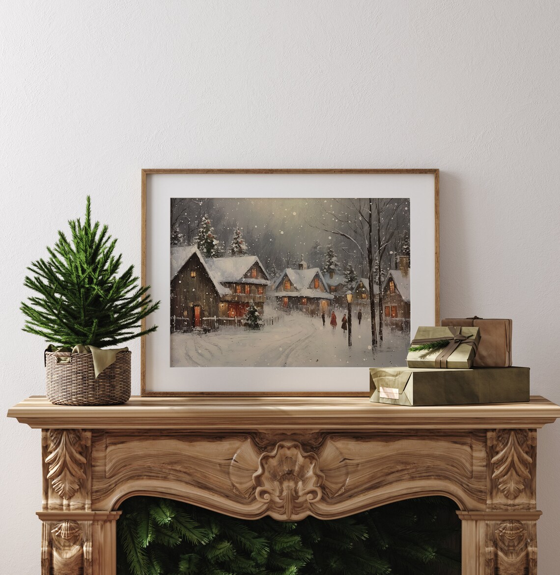 Christmas Village Oil-Painting-Style Art Print - Image 3