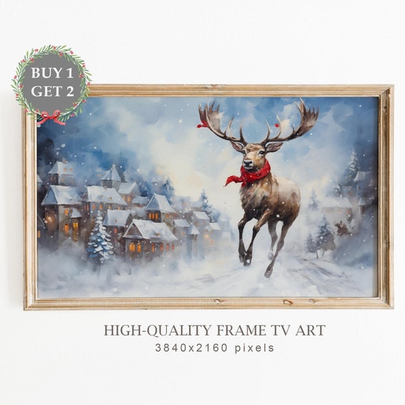 Christmas Deer Frame Tv Art Cute Deer Running Around Christmas Art For Tv Seasonal Christmas Decor Holiday Art For Tv