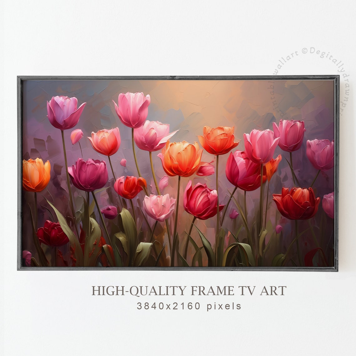 Dramatic Pink Purple Tulips on Dark Textured Background Art Print - Image 5