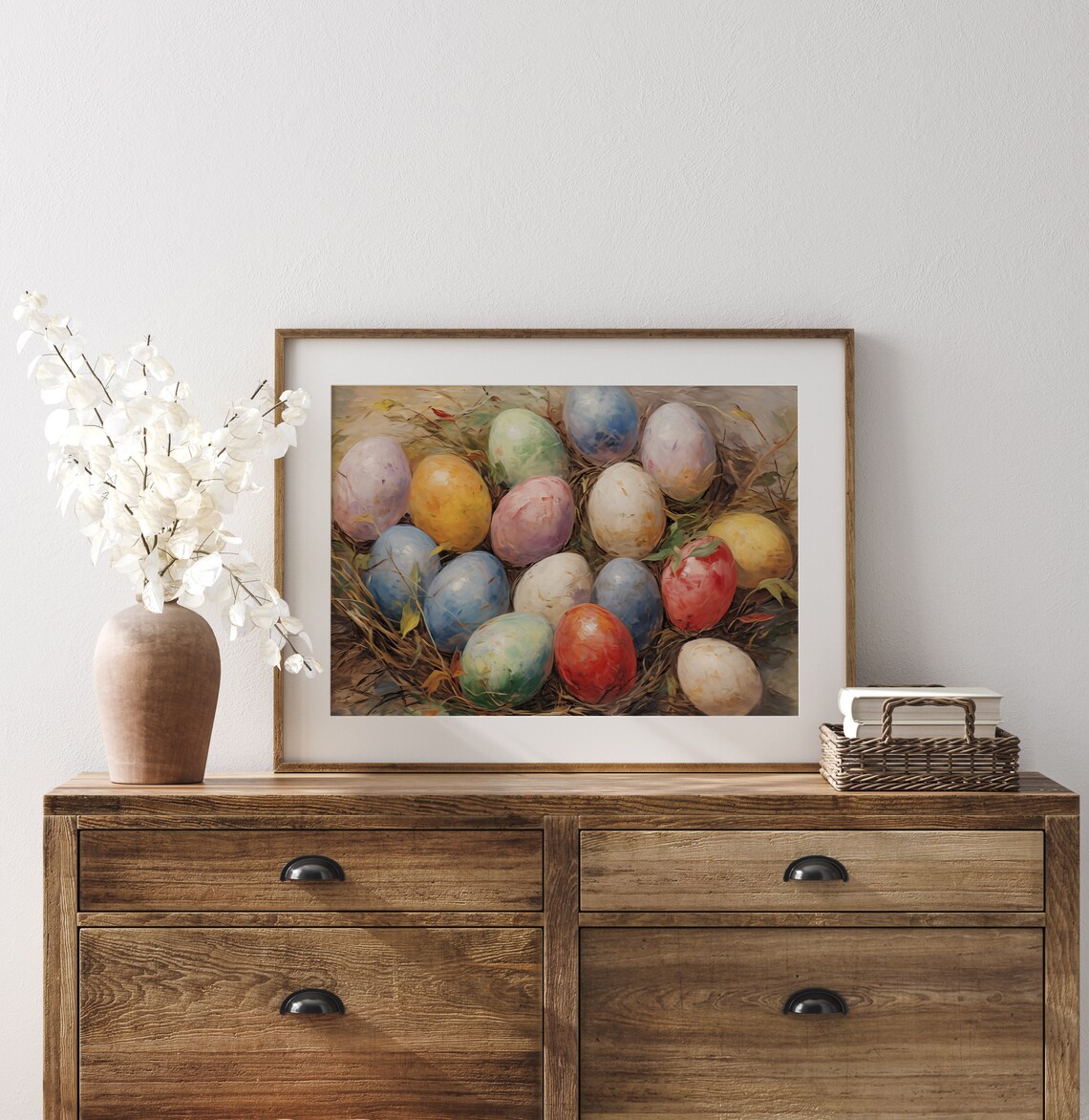 Vintage Easter Eggs In Basket, Farmhouse Decor - Image 4