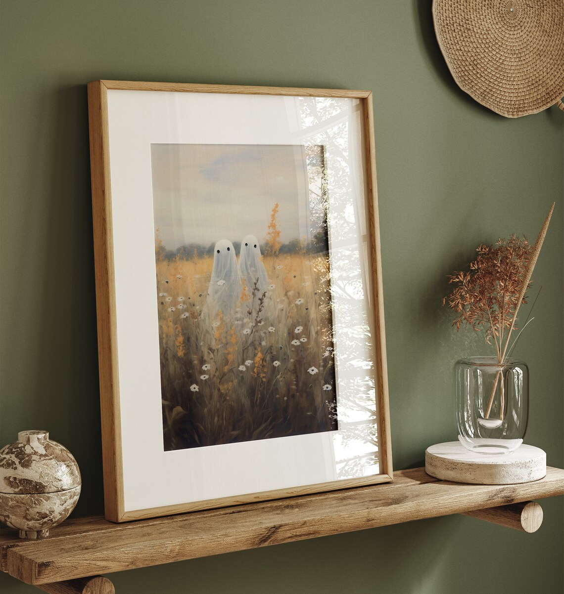 Cute Ghost Art Print, Vintage Halloween Farmhouse - Image 2