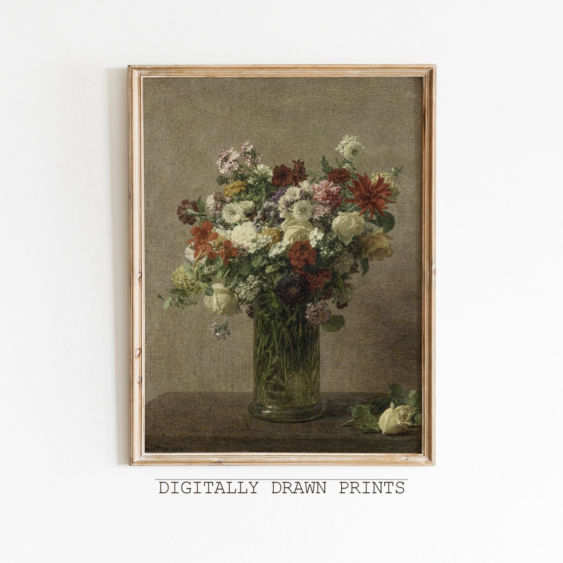 Vintage Moody Flowers Art Print, Dark Academia Botanical