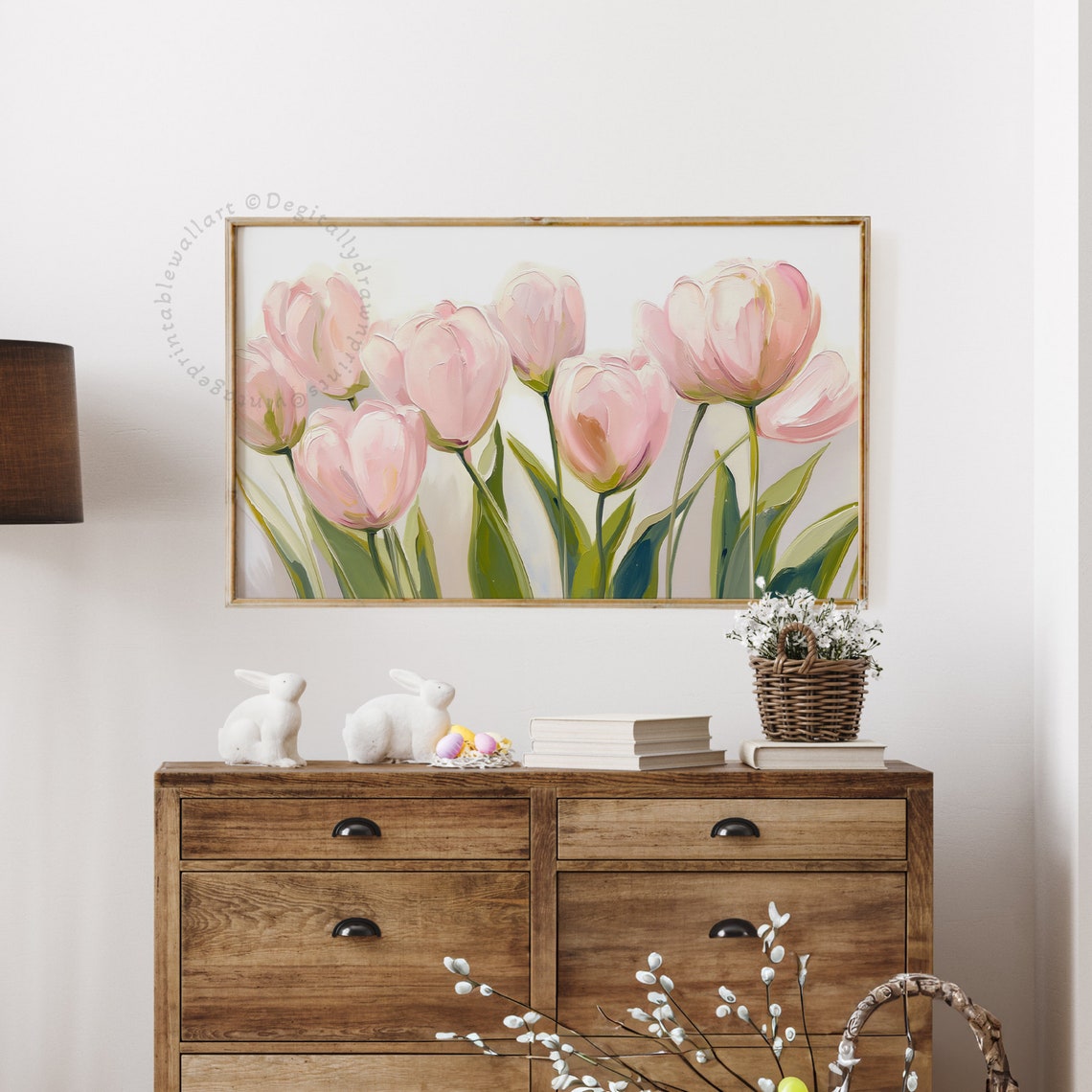 Soft Blush Pink Tulips Painterly Neutral Spring Floral Art Print - Image 3