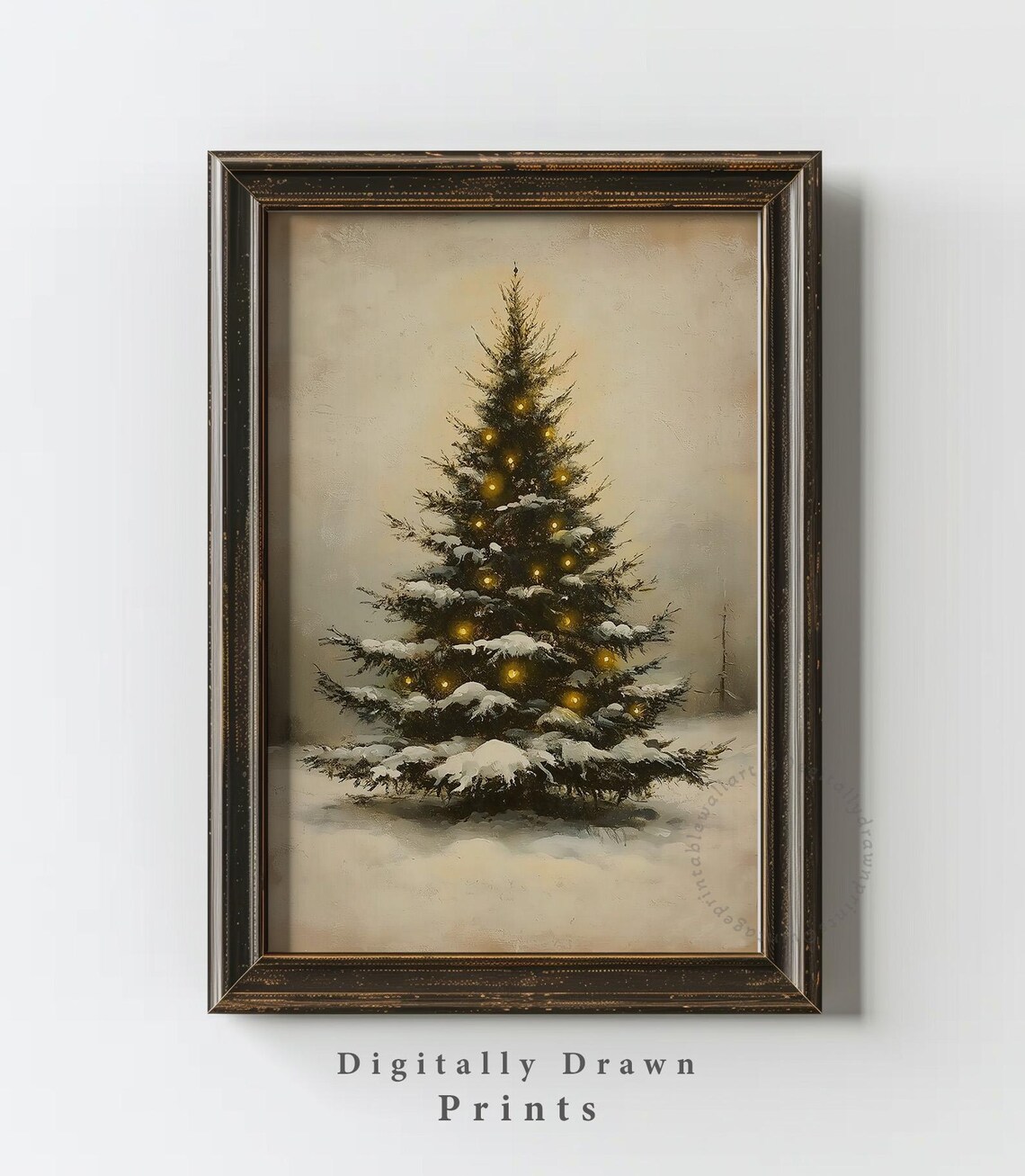 Moody Christmas Tree Vintage Holiday Art Print - Image 2