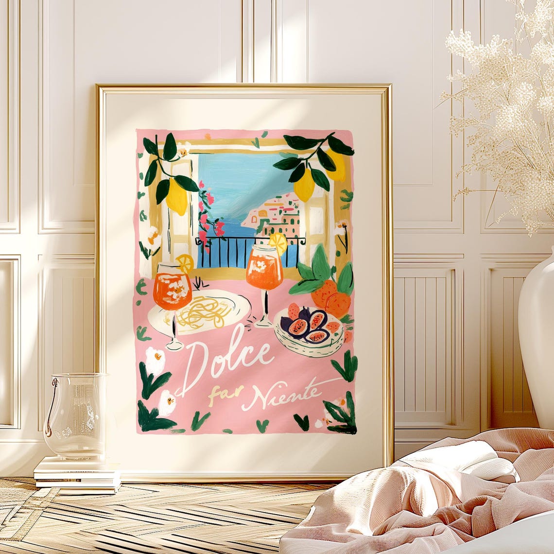 Dolce Far Niente Pink Amalfi Window Lemon Spritz Kitchen Wall Art